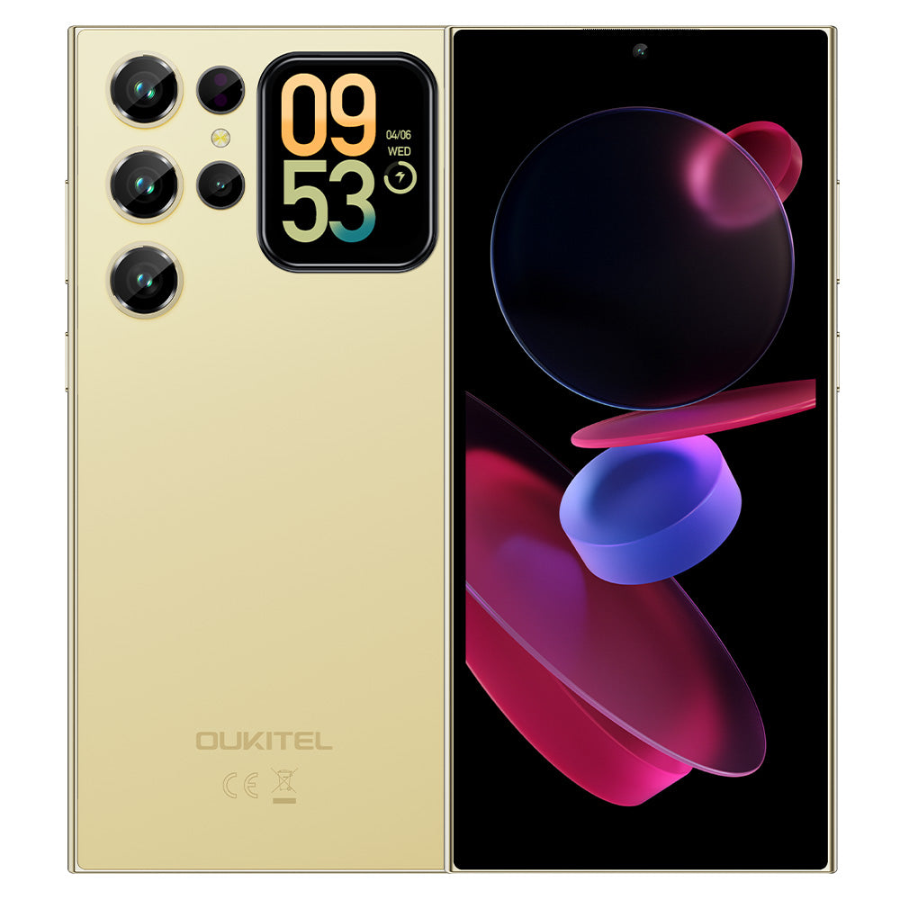 Oukitel C62 6.88-inch smartphone with 5150mAh battery, 4GB RAM 128GB storage, ultra-thin 9.5mm body in yellow color