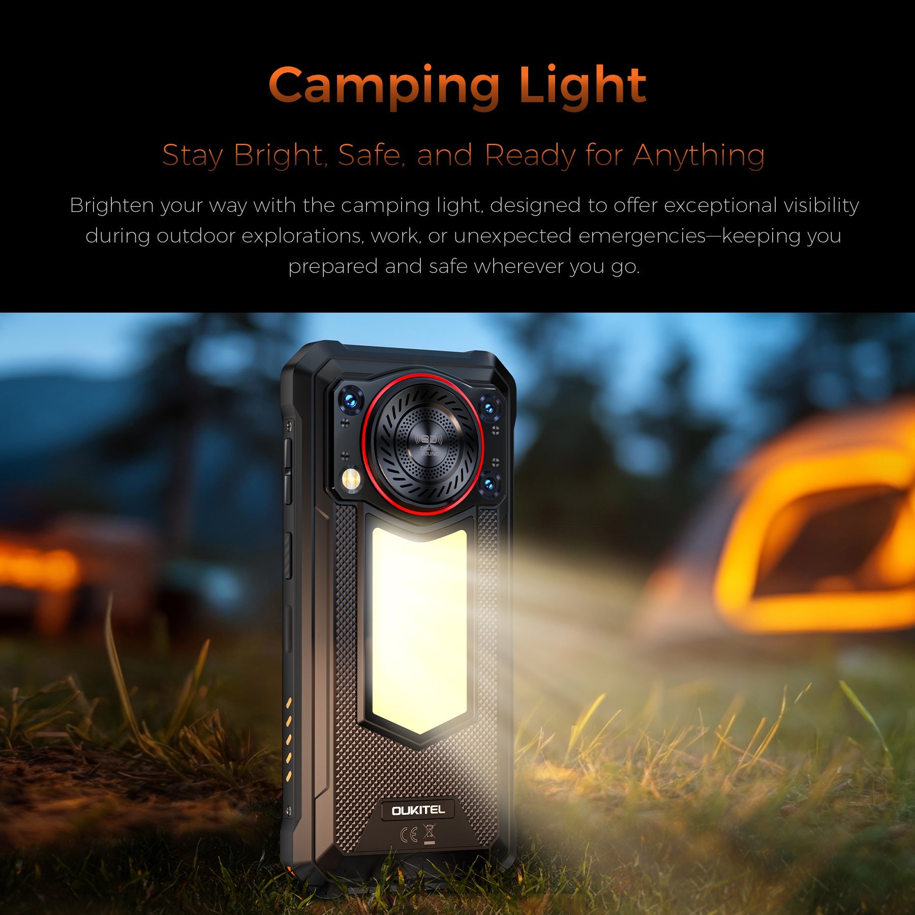Oukitel WP53 Pro 4G rugged smartphone with built-in camping light for convenient illumination during outdoor activities